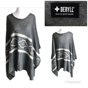Beryll 100% Cashmere Poncho Sweater Gray White One Size O/S Soft Knit.